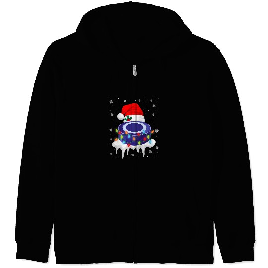 Sport Hockey Cute Christmas Hockey Santa Hat xmass Light Boys Girls Zip Hoodies