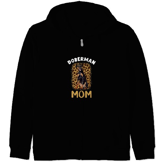 Doberman Pet Mom Dog Lover Owner Dobie Mom Leopard Cheetah Print Zip Hoodies