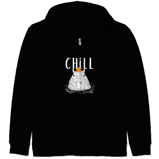 capybaras Mammal Chill capybaras with orange on head in a hot spring bath Zip Hoodies