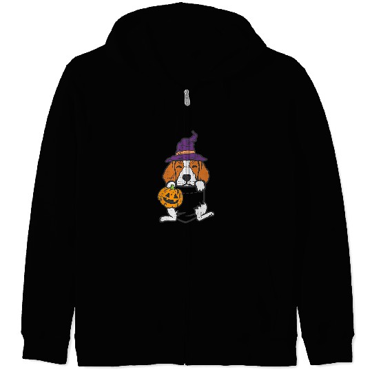 Beagle Pet Pocket Beagle Witch Feet Funny Halloween Dog Men Women Kids Zip Hoodies