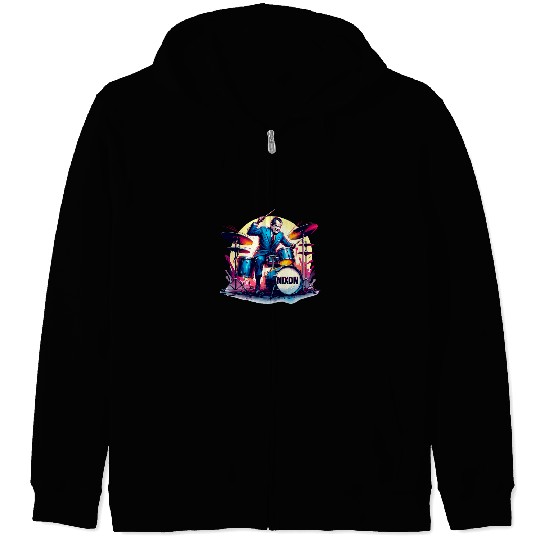 Funny Drummer Richard Nixon Rockstar Drummer Zip Hoodies