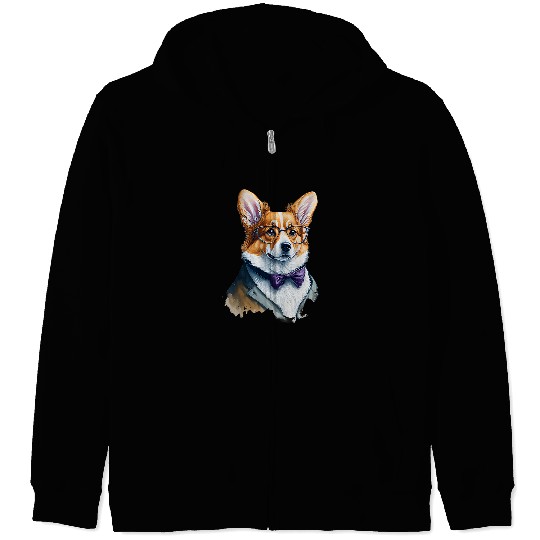 Corgi Pet Cute Funny Corgi Dog Wearing Clothes Zip Hoodies