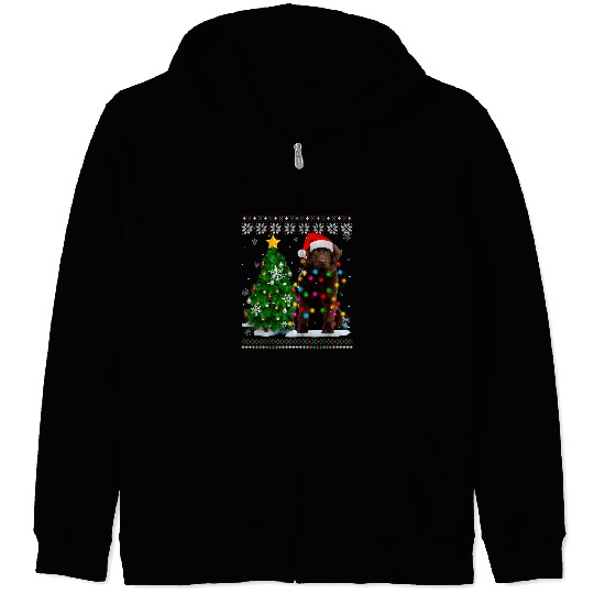 Newfoundland Pet Ugly Newfoundland Dog Santa Hat Christmas Tree Light Zip Hoodies