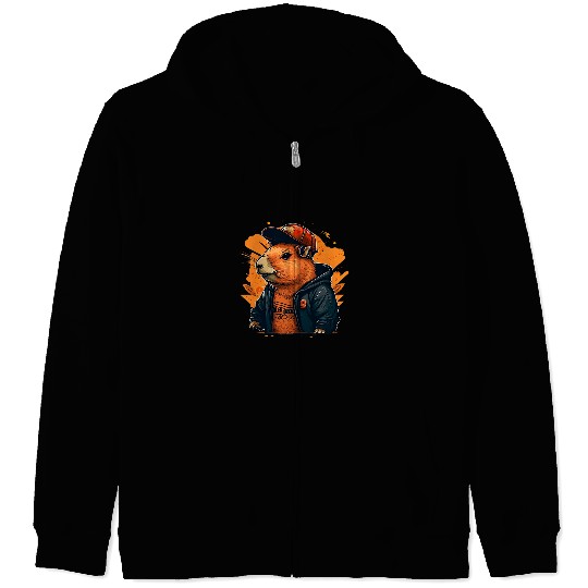 capybaras Mammal Cute and funny capybaras Rap DJ hiphop RB Music 5 Zip Hoodies