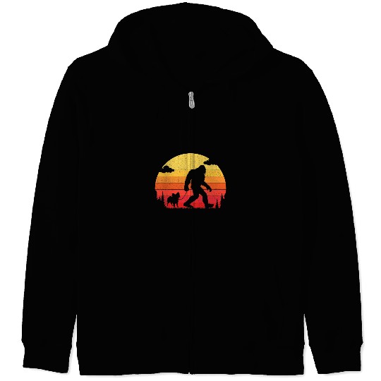 Papillon Pet Retro bigfoots Silhouette Walking Papillon Zip Hoodies