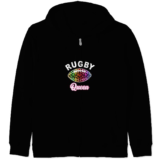 Sport Rugby Queen Rugby Ball Leopard Design Sports Women Rugby Zip Hoodies