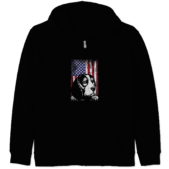 Beagle Pet Patriotic Beagle American Flag Zip Hoodies