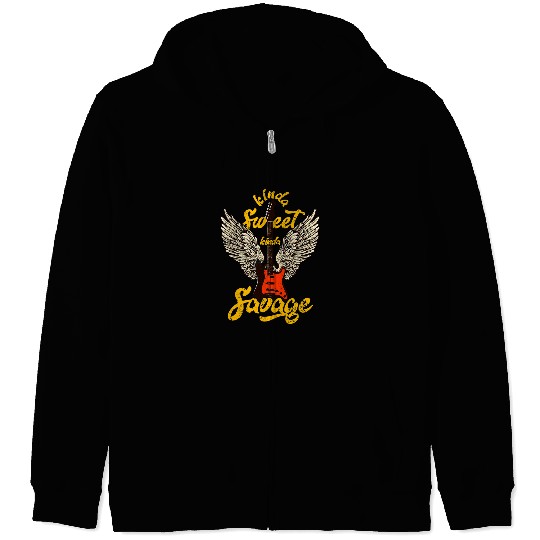 Funny Guitar Kinda Sweet Kinda Savage Angel Wings Electric Guitar Vintage Guitarist Zip Hoodies