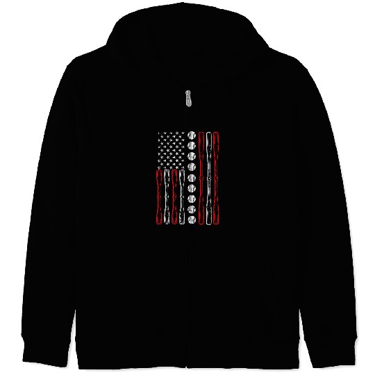 Sport Baseball American Flag Baseball Red White Blue 4th of July Boys Men 7 Zip Hoodies