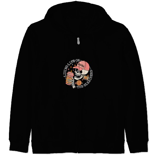 Sport Basketball living life on the bleachers basketball mama skull Zip Hoodies