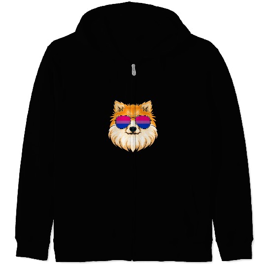 Pomeranian Pet LGBT Pride Pomeranian Dog Sunglasses Bisexual Flag Bisexuality Pride Zip Hoodies