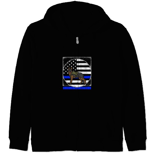 German Shepherd Pet Police Dog Thin Police Blue Line K9 Flag Zip Hoodies