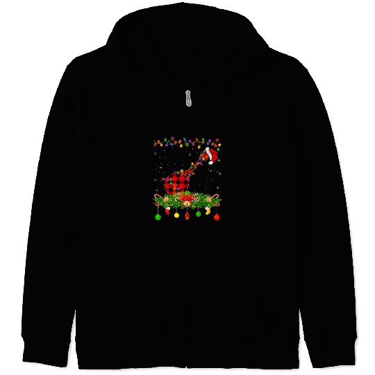 Funny Mandolin Matching Red buffalo plaids Mandolin Christmas Pajama Zip Hoodies