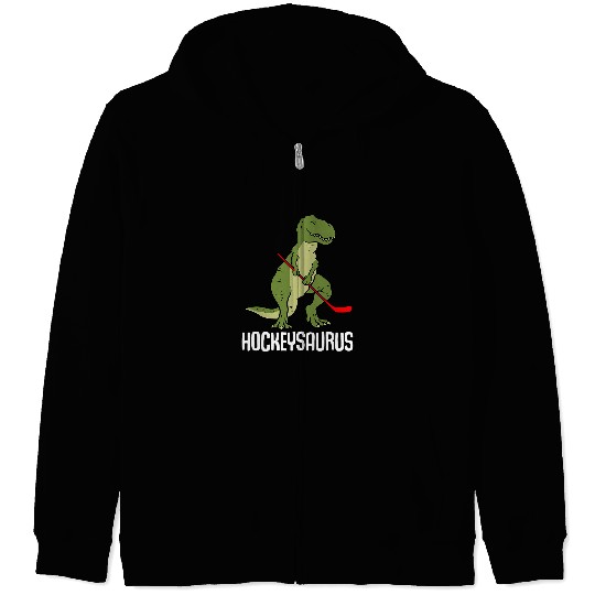 Sport Hockey Dino Hockey Fan Hockeysaurus Dinosaur Ice Hockey Dino TRex Playing Zip Hoodies