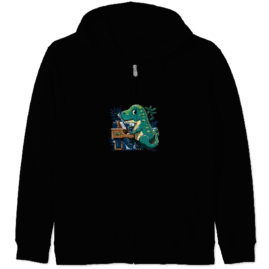 Funny Piano Grand Piano Kids Pianist Dinosaur Music Piano 21 Zip Hoodies