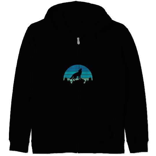 Coyote Mammal Blue Retro wolfs Forest Print Wild Animal Wilderness Wolves Zip Hoodies