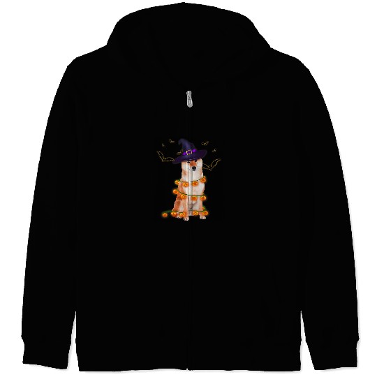 Shiba Inu Pet Wizard Hat Tree Lights Pumpkin Funny Halloween Tee 73 Zip Hoodies