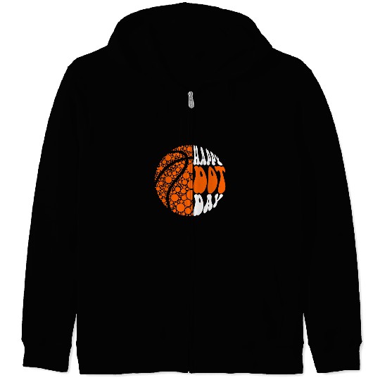 Sport Basketball Retro Groovy Basketball Ball Polka Dots Happy Dot Day Boy Zip Hoodies