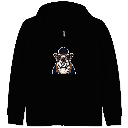 English Bulldog Pet Vintage English Bulldog Cowboy Funny Western Dog Cute Zip Hoodies