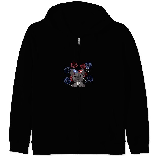 French Bulldog Pet 4th Of July American French Bulldog Kids Usa Fireworks Zip Hoodies