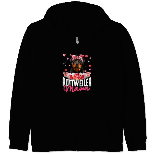 Rottweiler Pet Mama Flower Bandana Dog Lover Mothers Day Zip Hoodies