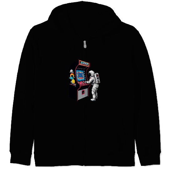 An Astronaut playing an 80s arcade game Outer Space 1 Zip Hoodies