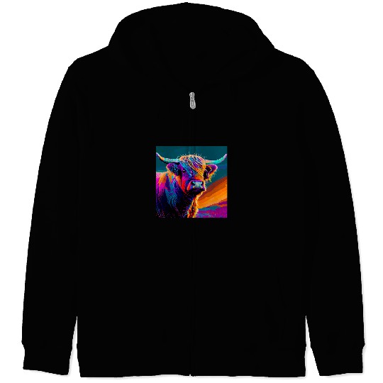 Scottish Highland Cow vintages Hairy Cattle Lover Farmer Girl Zip Hoodies