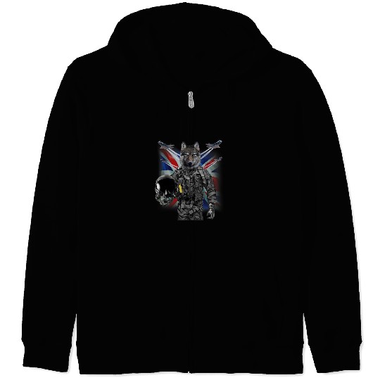 Coyote Mammal as Fighter Jet Pilot Union Jack Zip Hoodies