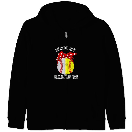 Sport Baseball Mom Of Both Baseball Softball Mom of Ballers Zip Hoodies