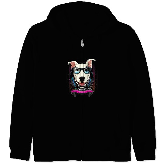 Bull Terrier Pet Gamer Computer Video Game Lover Gaming Zip Hoodies