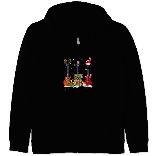 Funny Guitar Bass Guitar Player Santa Hat Reindeer Guitar Lover Christmas Guitarist Zip Hoodies