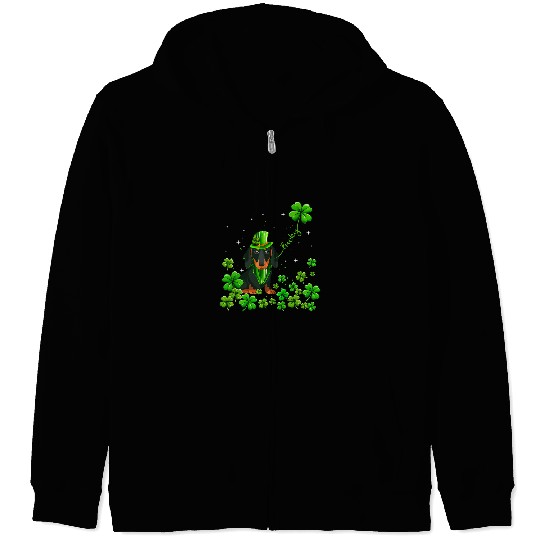 Dachshund Pet Irish Green Shamrock Clover St Patricks Zip Hoodies