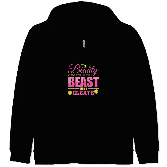 Sport Softball Beauty In The Street Beast In My Cleats Girls Softball 5 Zip Hoodies