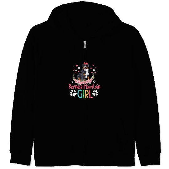 Bernese Mountain Pet Girl Cute Bernese Mountain Dog Flowers Zip Hoodies