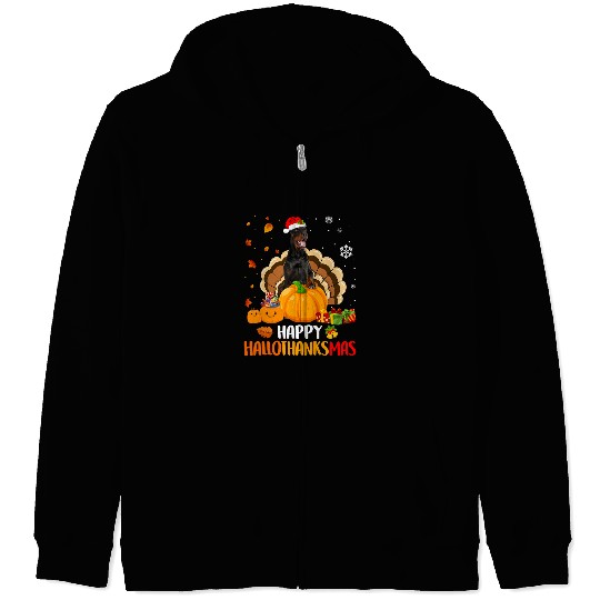 Doberman Pet Pinscher Dog Halloween xmass Happy Hallothanksmas Zip Hoodies