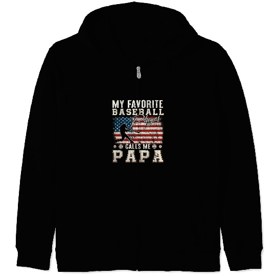 Sport Baseball My Favorite Baseball Player Calls Me Papa American Flag Zip Hoodies