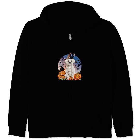 Maltese Pet Halloween Maltese Jack O Lantern Pumpkin Moon 71 Zip Hoodies
