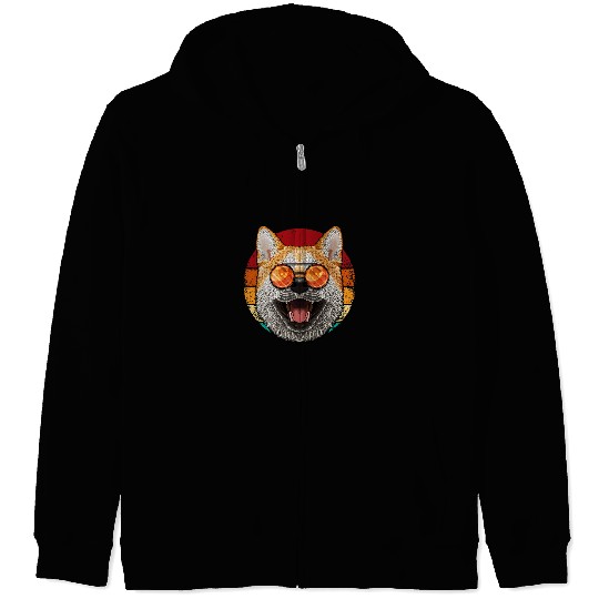 Shiba Inu Pet vintages Shiba Inu Dog Wildlife Retro Eighties Style Zip Hoodies