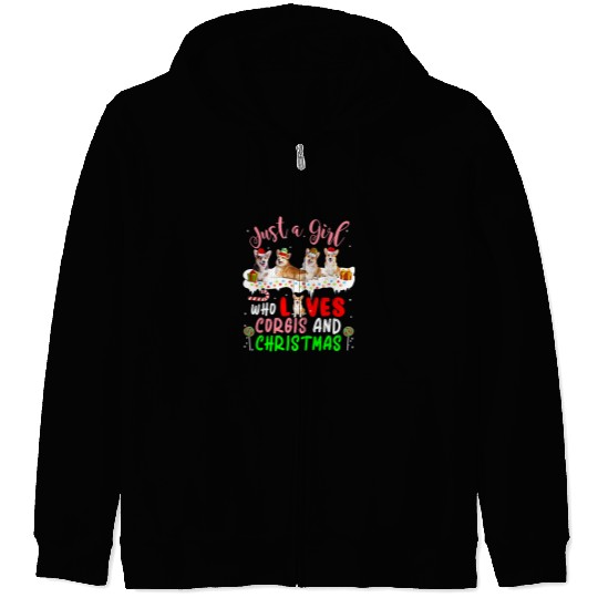 Corgi Pet Dog Just A Girl Who Loves Corgis And Christmas Santa ELF Corgi 147 Zip Hoodies