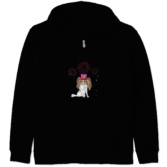 Papillon Pet Red White Blue Fireworks Decor 4th Of July Zip Hoodies