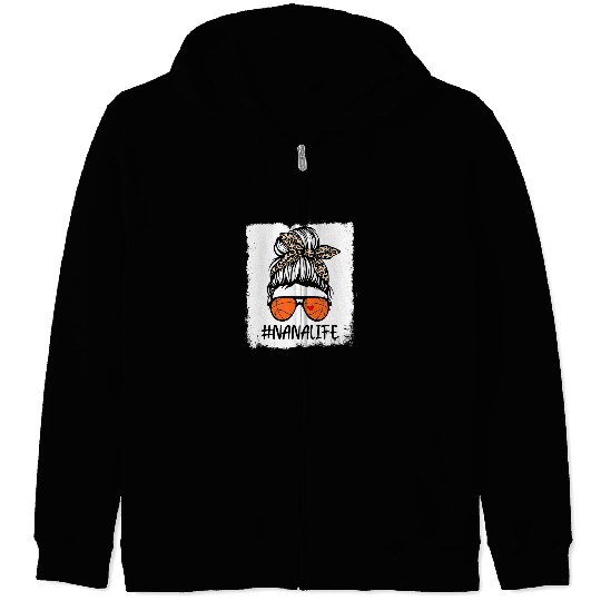 Funny Basketball Coachs Bleached Basketball Nana Life Leopard Messy Bun Game Day 6 Zip Hoodies
