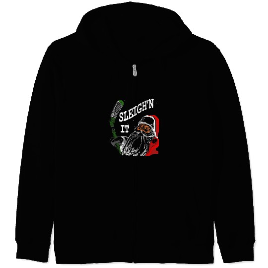 Sport Hockey Funny Christmas Hockey Santa Sleighn It Zip Hoodies
