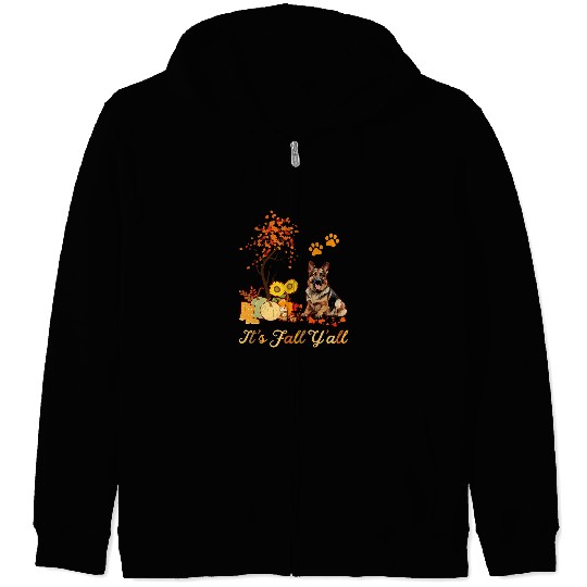 German Shepherd Pet Fall Leaves Autumn Maple Tree Thanksgiving Zip Hoodies