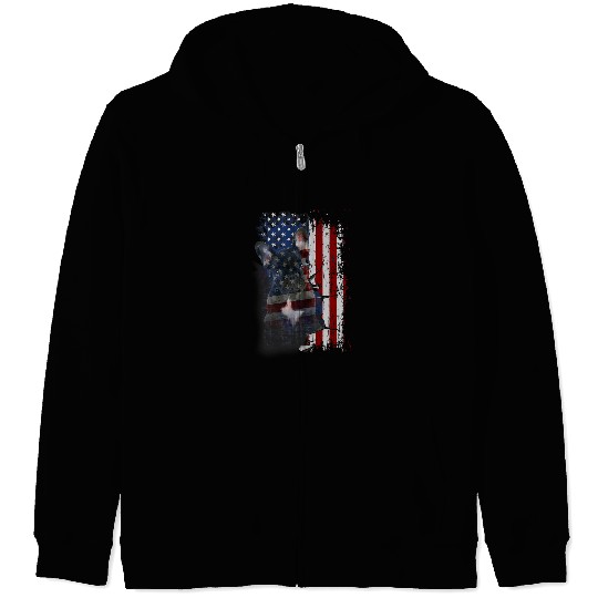 French Bulldog Pet With American Flag Zip Hoodies