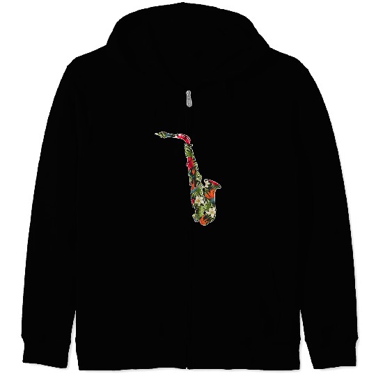 Funny Saxophone Summer Tropical Floral Print Flower Hawaii Men Zip Hoodies