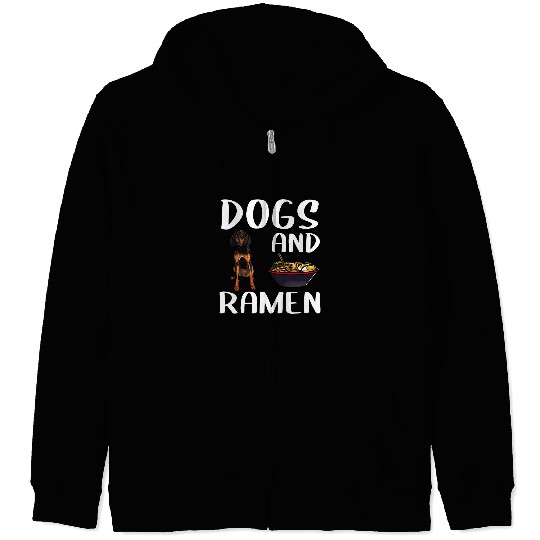 Coonhound Pet Dogs And Ramen Black and Tan Coonhound Japanese Noodles Zip Hoodies