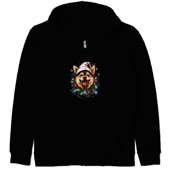 Shiba Inu Pet xmass Black and tan Shiba Inu Tangled Christmas Lights 1 Zip Hoodies