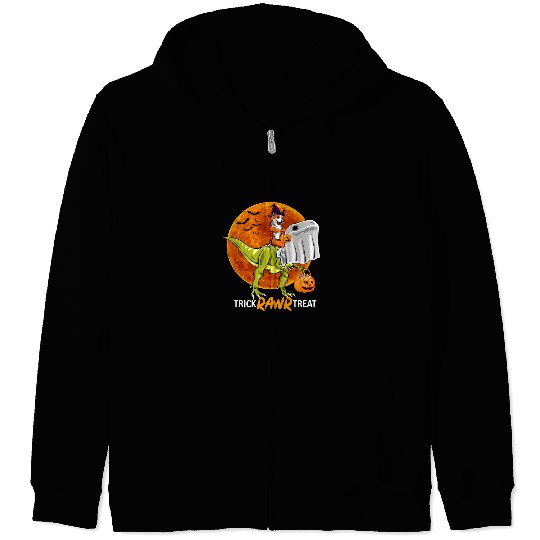 Corgi Pet Dog Halloween Corgi ride dinosaur trick or treat funny gift Zip Hoodies