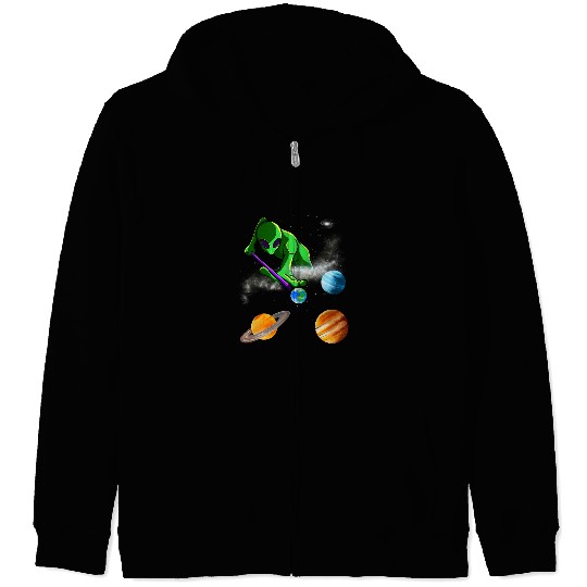 Sport Billiard Aliens playing pool with solar system planets Zip Hoodies