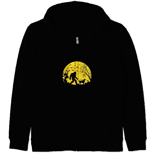 Golden Retriever Pet bigfoots Walking his Golden Retriever Moon vintages Design Zip Hoodies